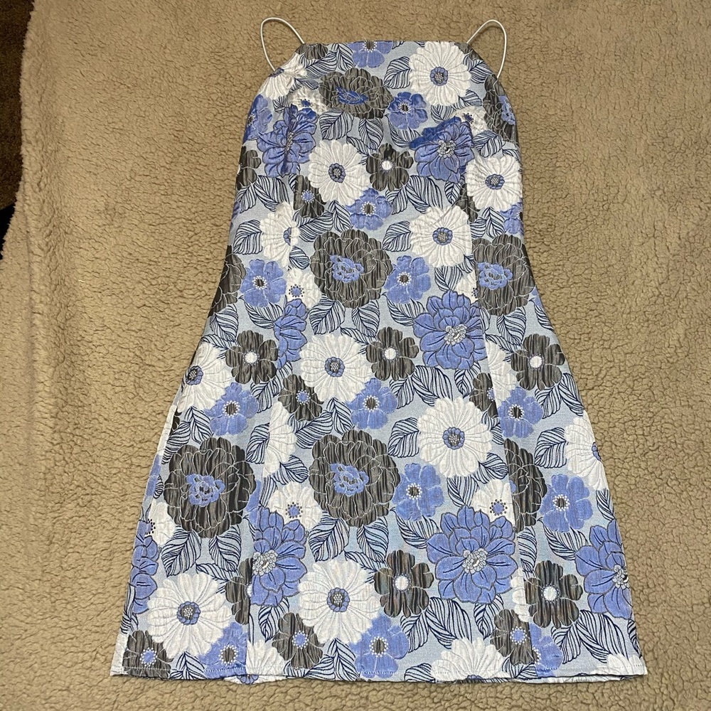 Missguided Blue Strappy Floral Jaquard Bodycon